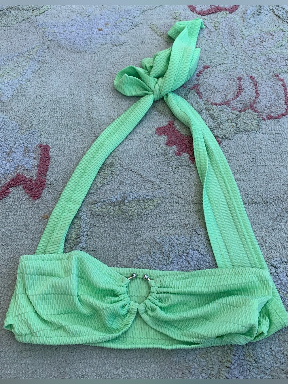 SHEIN Mint Green Textured Halter Bikini Crop Top Size small